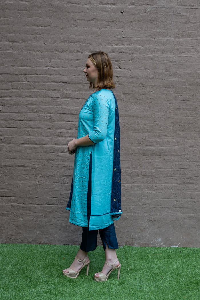 Fancy Cotton Silk Embroidered Pale Turquoise Salwar Kameez