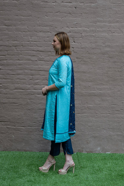 Fancy Cotton Silk Embroidered Pale Turquoise Salwar Kameez