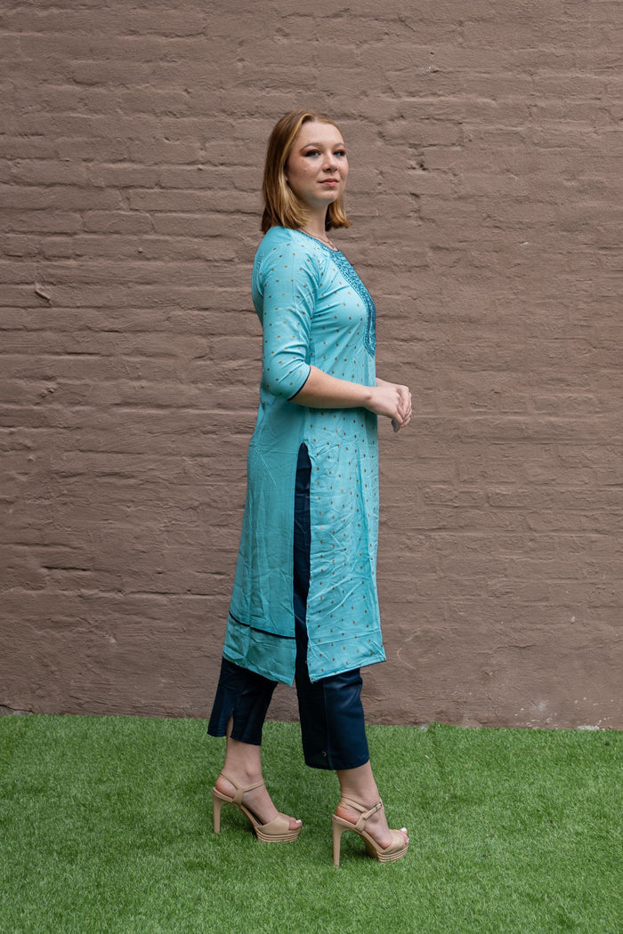 Fancy Cotton Silk Embroidered Pale Turquoise Salwar Kameez