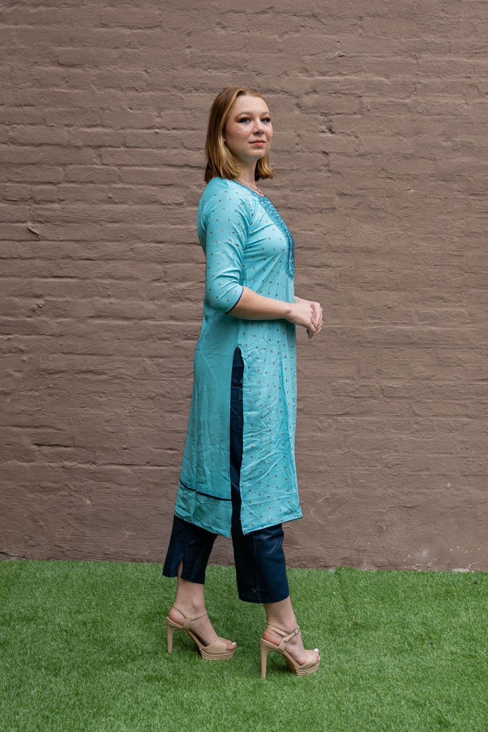 Fancy Cotton Silk Embroidered Pale Turquoise Salwar Kameez