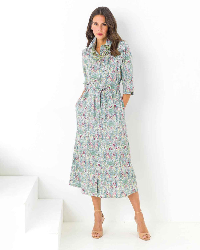 Fiona Floral Cotton Roll Sleeve Shirt Dress - The Classic Boutique
