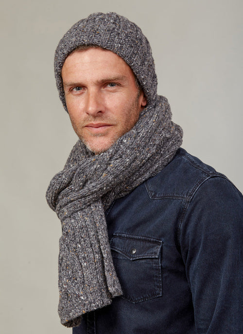 Fisherman 100% Merino Wool Mens Scarf - Grey Flecks