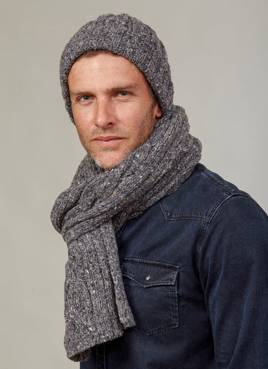 Fisherman 100% Merino Wool Mens Scarf - Grey Flecks