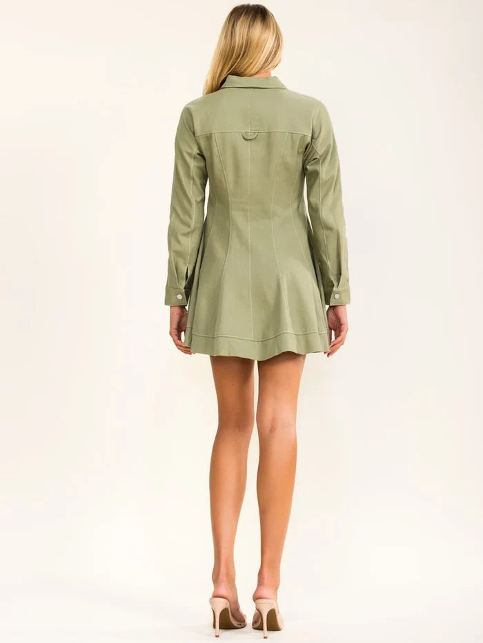 Fit-and-Flare Mini Denim Dress Olive-Cute-Trendy-Shop-Womens-Boutique-Clothing-Store