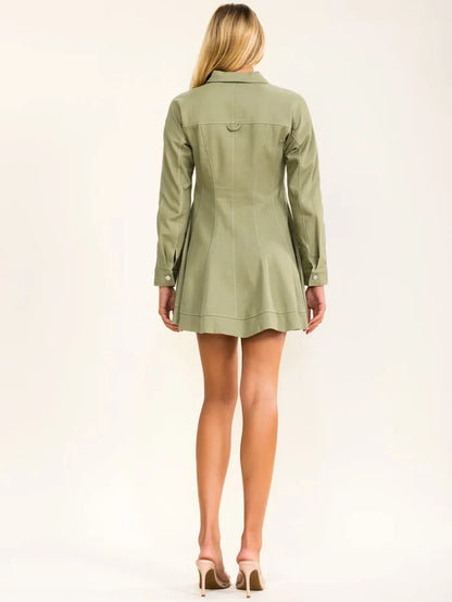 Fit-and-Flare Mini Denim Dress Olive-Cute-Trendy-Shop-Womens-Boutique-Clothing-Store
