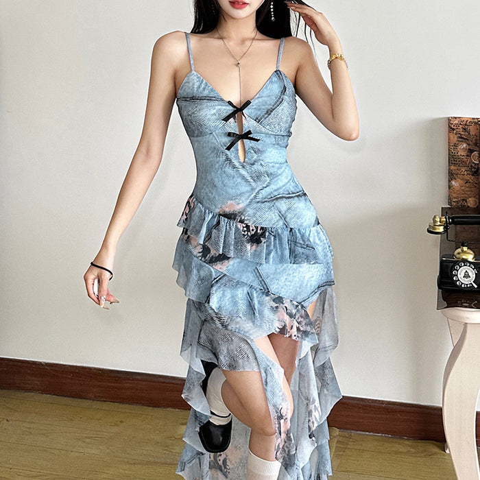 Floral Asymmetrical Ruffle Dress - Fashionnsio