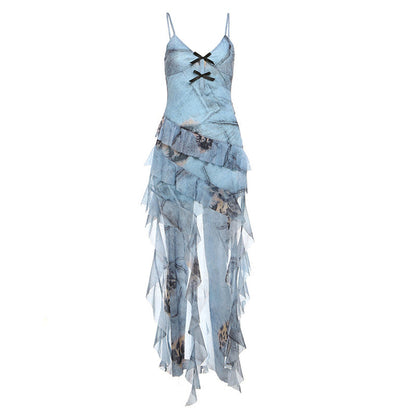 Floral Asymmetrical Ruffle Dress - Fashionnsio