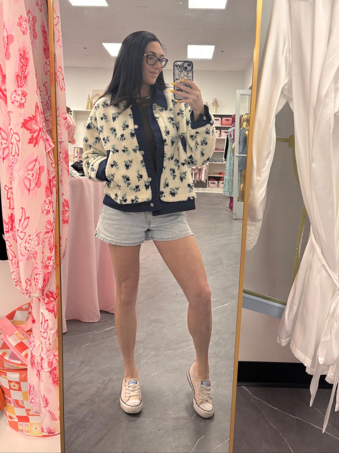 Floral Collared Button-Down Jacket - Intimate Whispers