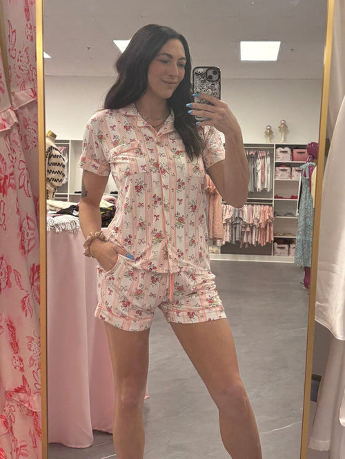 Floral Stripe Bamboo Pajama Shorts Set - Intimate Whispers