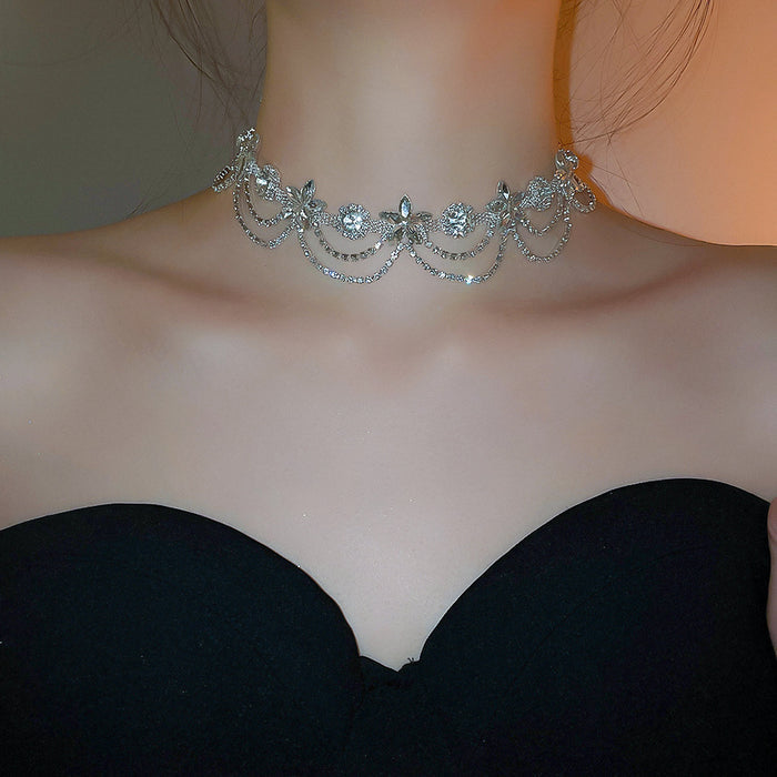 Flower Diamond Choker Necklace - Fashionnsio