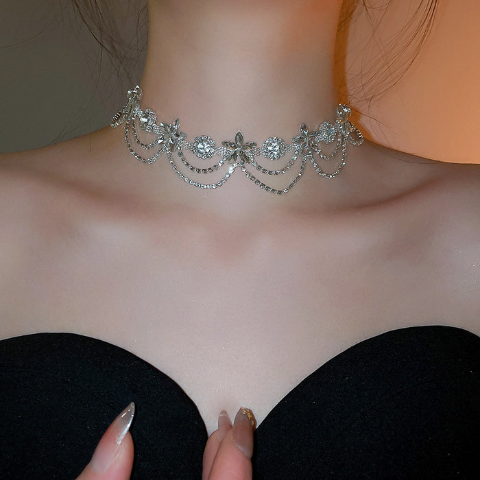 Flower Diamond Choker Necklace - Fashionnsio