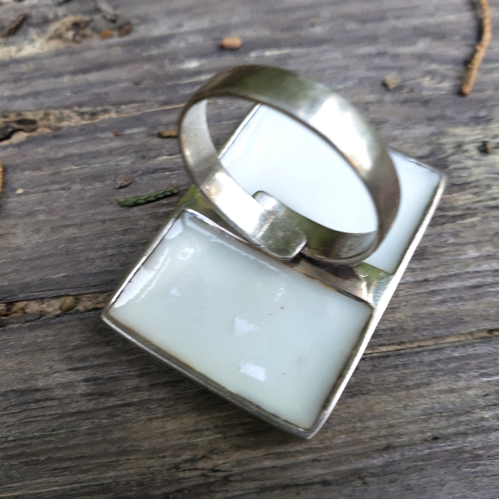 Flower Ring Hand Painted Mother-of-Pearl Sterling Silver