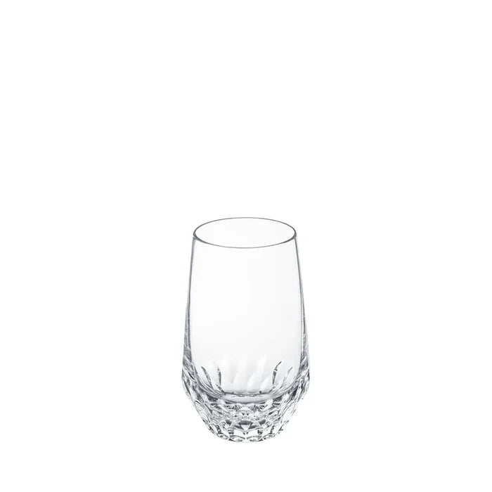 Mouthblown clear glass Folia Stemware tumbler featuring a textured, leaf-like pattern at the base.