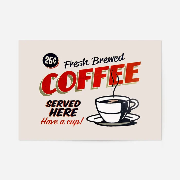 Fresh Coffee Served Here Sign Print, typography print, unframed in red