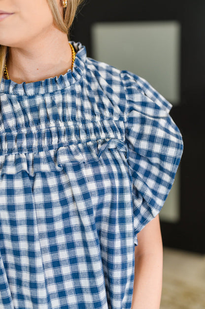 Garden at Goldenhour Flutter Sleeve Blouse in Blue