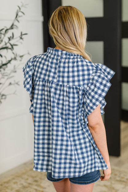 Garden at Goldenhour Flutter Sleeve Blouse in Blue