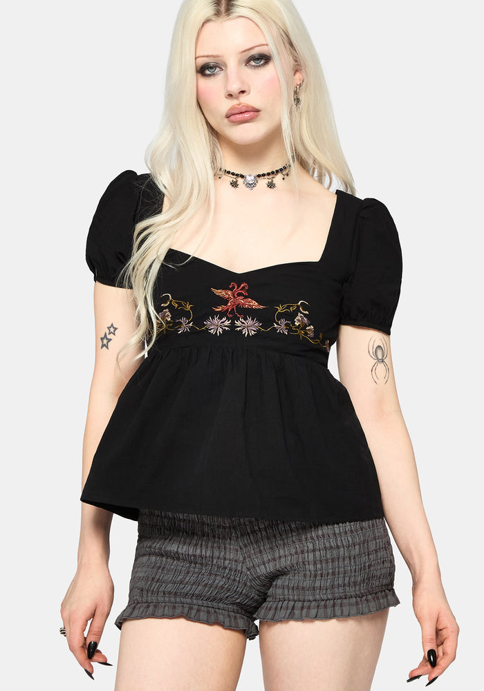 Genevra Embroidered Babydoll Top UK 6