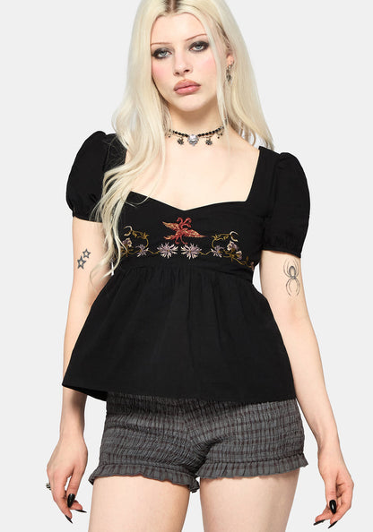 Genevra Embroidered Babydoll Top UK 6