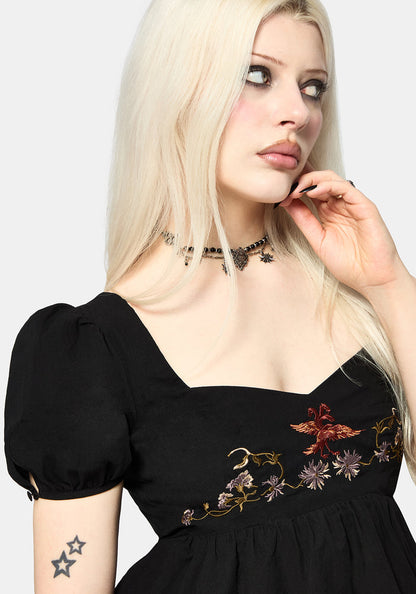 Genevra Embroidered Babydoll Top UK 6