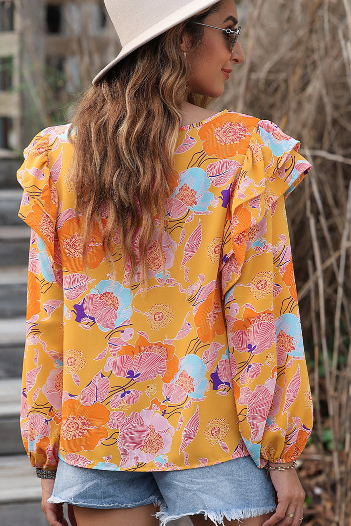 Ginger Floral Print Ruffle Puff Sleeve Blouse - Tops/Blouses & Shirts