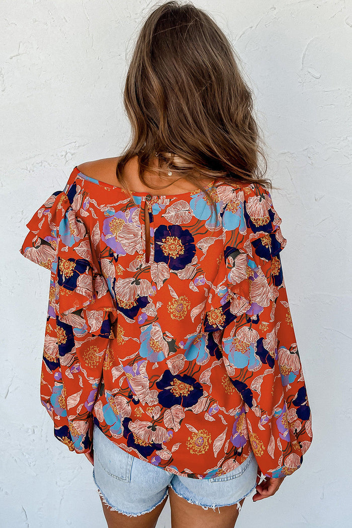 Ginger Floral Print Ruffle Puff Sleeve Blouse - Tops/Blouses & Shirts