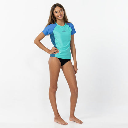 Girl's Classic Short Sleeve Rash Vest - Aqua