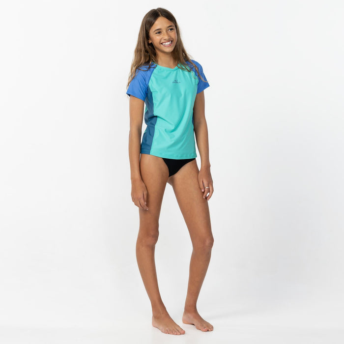 Girl's Classic Short Sleeve Rash Vest - Aqua