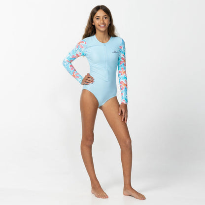 Girl's Laney Front Zip Surf Suit - Blue Tropic