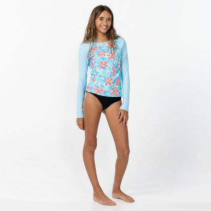 Girl's Nixie Long Sleeve Rash Vest - Blue Tropic