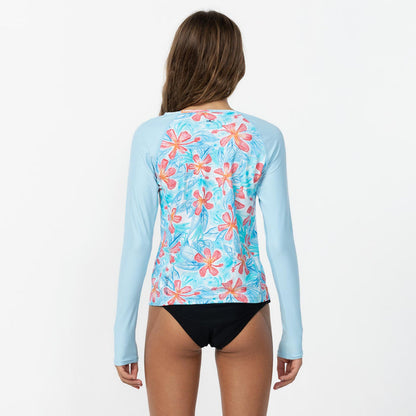 Girl's Nixie Long Sleeve Rash Vest - Blue Tropic
