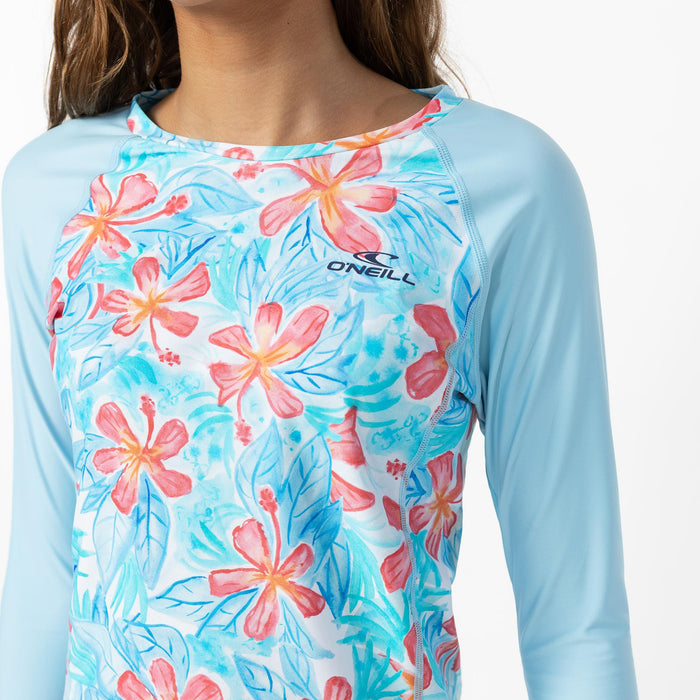 Girl's Nixie Long Sleeve Rash Vest - Blue Tropic