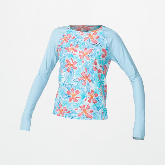 Girl's Nixie Long Sleeve Rash Vest - Blue Tropic