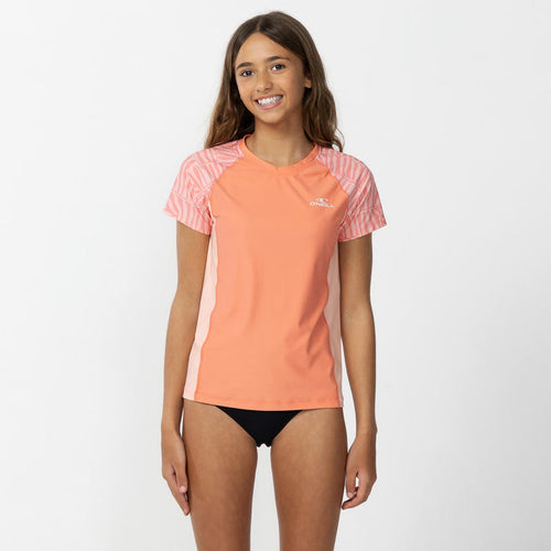 Girl's Nixie Short Sleeve Rash Vest - Palm Peach