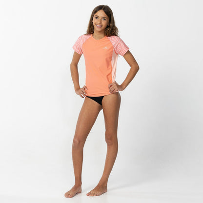 Girl's Nixie Short Sleeve Rash Vest - Palm Peach