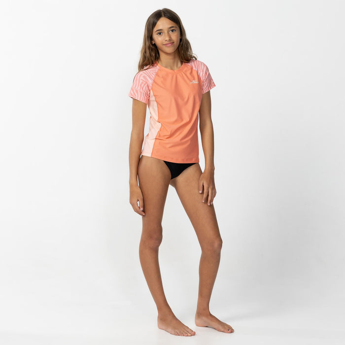 Girl's Nixie Short Sleeve Rash Vest - Palm Peach