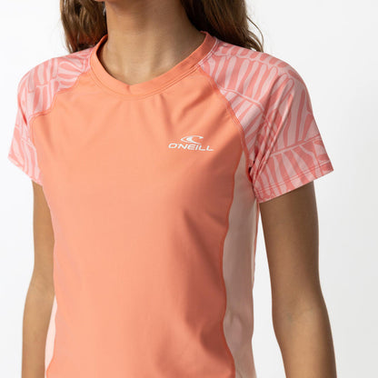 Girl's Nixie Short Sleeve Rash Vest - Palm Peach