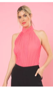 Glam High Neck Pleated Top