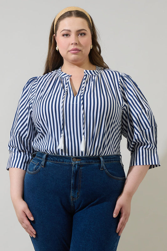 Glenda Stripe Irina Split Neck Top Curve
