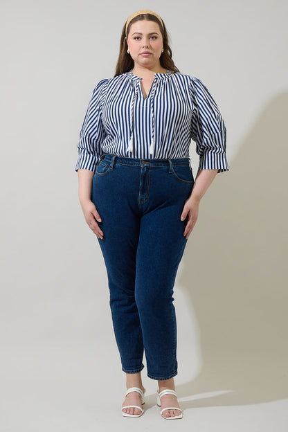 Glenda Stripe Irina Split Neck Top Curve