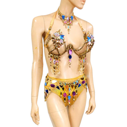Gold Mirror Chain Goddess Samba Carnival Top Frame with Purple and Blue