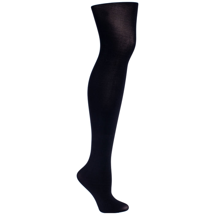 Black graduated compression tights with a smooth finish and a footed design.