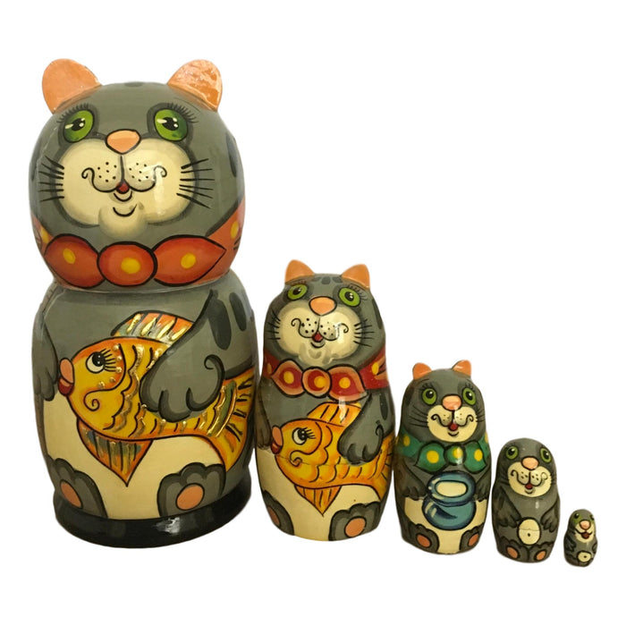Cat with fish nesting dolls