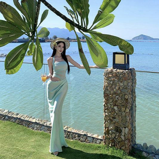Halter Neck Draped Maxi Dress - Fashionnsio