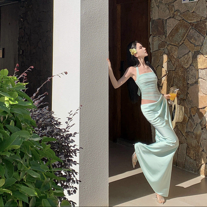 Halter Neck Draped Maxi Dress - Fashionnsio