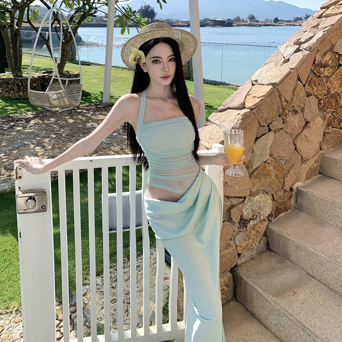 Halter Neck Draped Maxi Dress - Fashionnsio