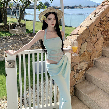 Halter Neck Draped Maxi Dress - Fashionnsio