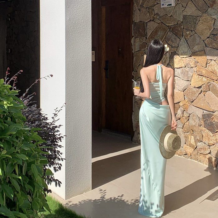 Halter Neck Draped Maxi Dress - Fashionnsio