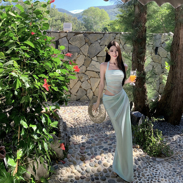Halter Neck Draped Maxi Dress - Fashionnsio