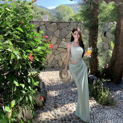 Halter Neck Draped Maxi Dress - Fashionnsio