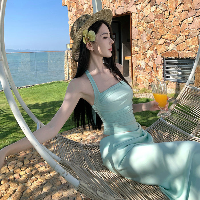 Halter Neck Draped Maxi Dress - Fashionnsio